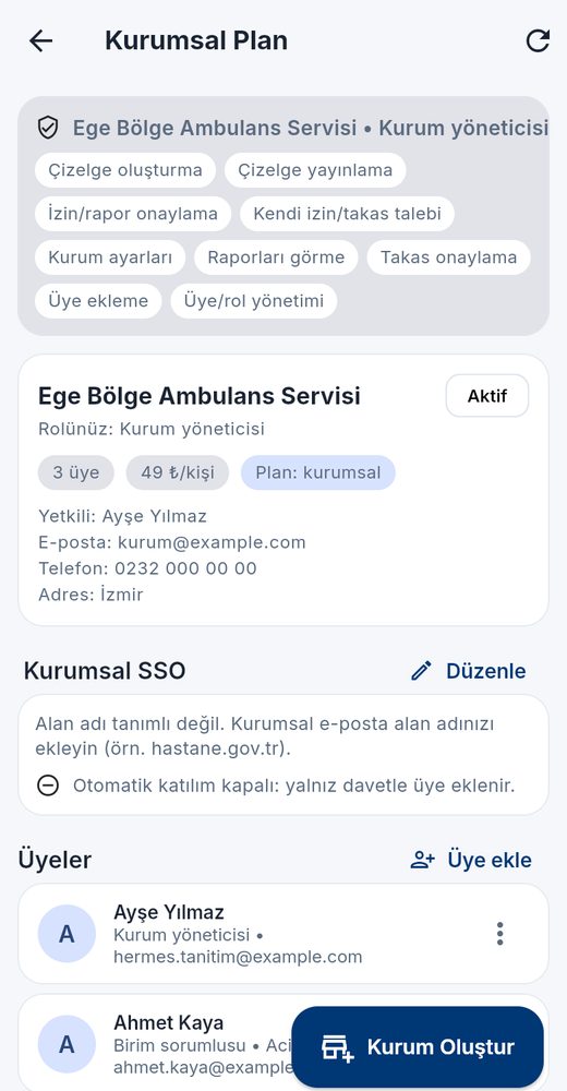Kurumsal ekip yönetimi ekranı