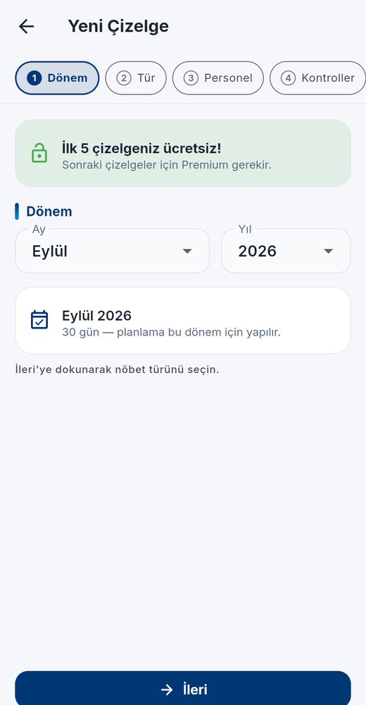 Yeni çizelge kurulumu sihirbazı